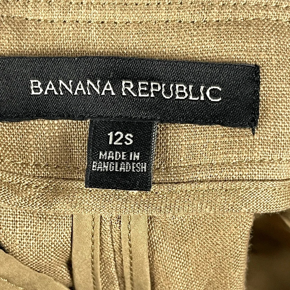 Banana Republic Linen Pant Women 12 Short 12S Latte Tan Wide Leg Pleated Classic